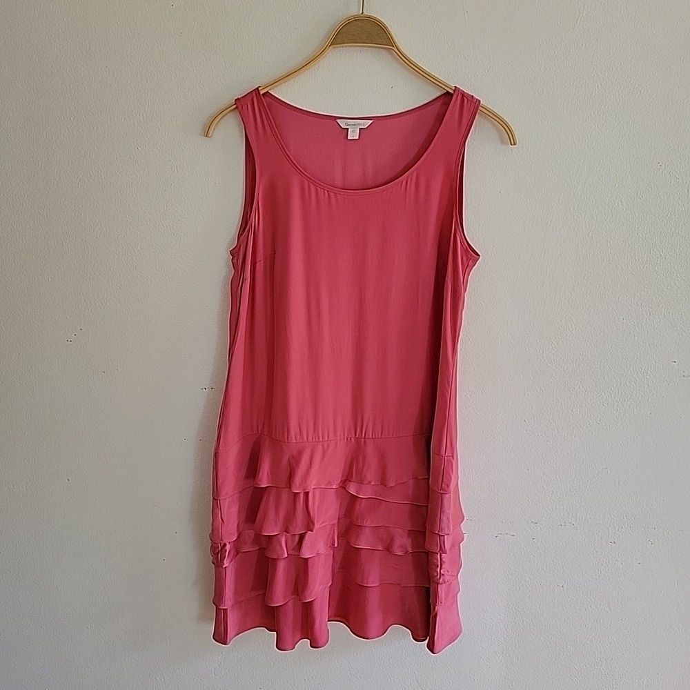 Garnet Hill Silk Dress 8 Pink Sleeveless Tiered Hem Boho Feminine Romantic
